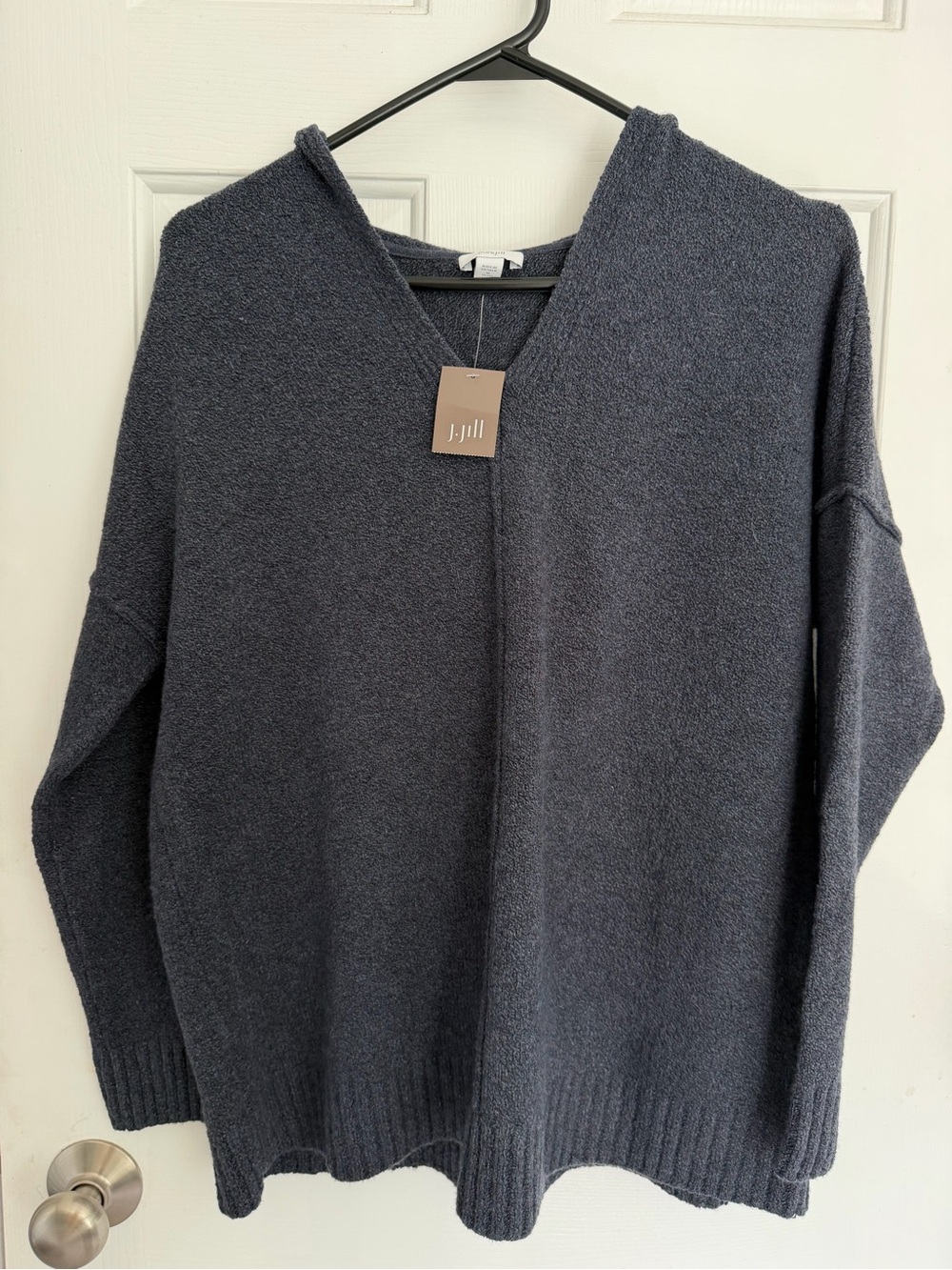 Pure Jill J.Jill Petite M Textured Hooded Sweater Pullover Navy Blue NWT